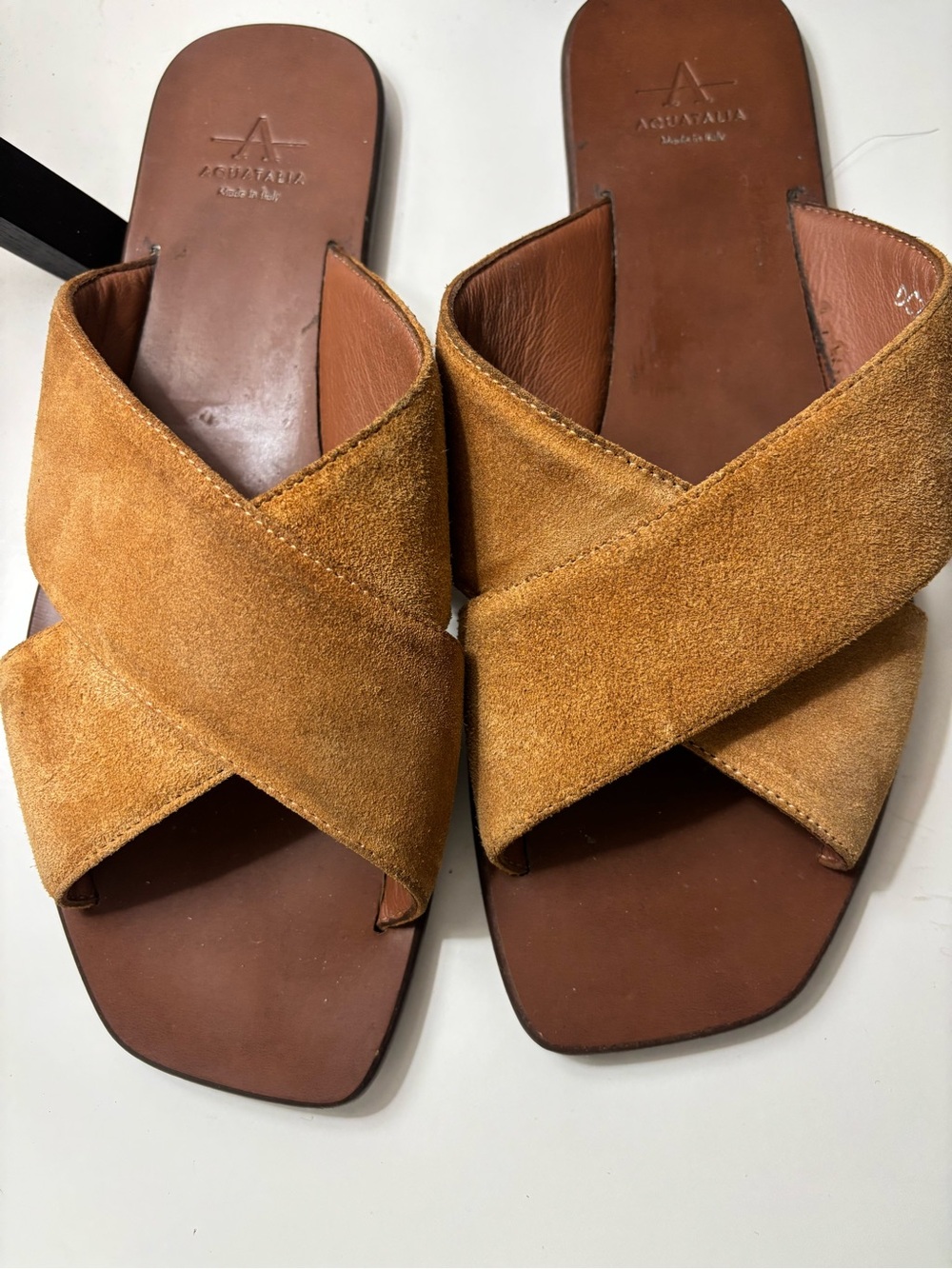 Aquatalia Women's Cognac Suede Crisscross Slide Sandals